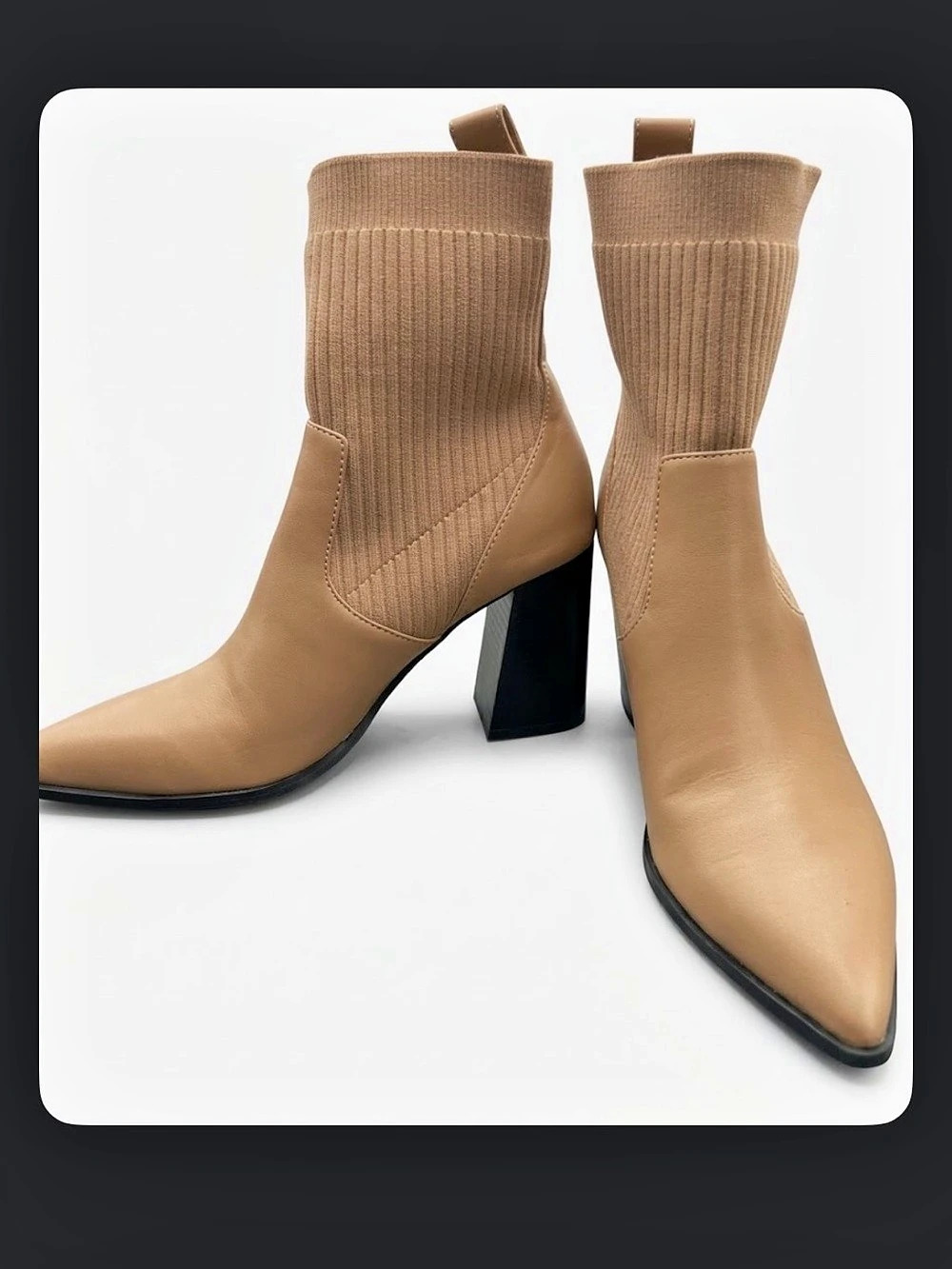 Open Edit Pointed Toe Heeled Ankle Boots in Brown